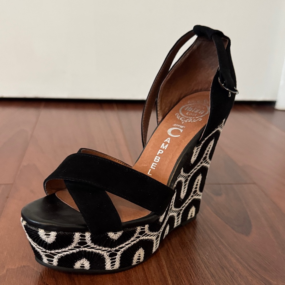 Jeffrey Campbell Black and Cream Wedges
